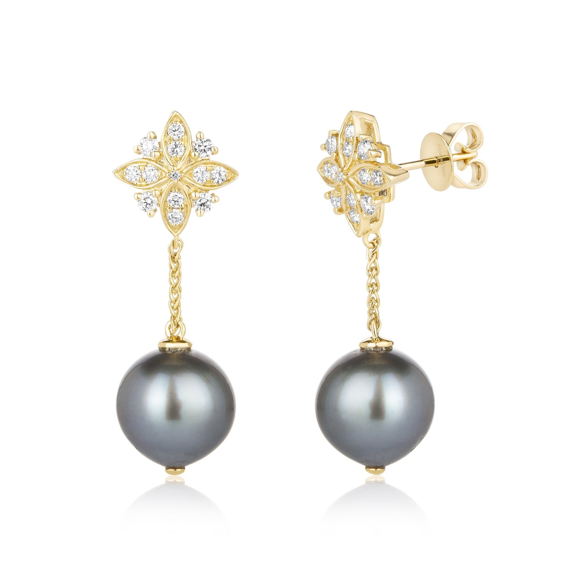 South Sea Tahitian 11mm Flower Drop Pearl Earrings | 18ct Yellow Gold